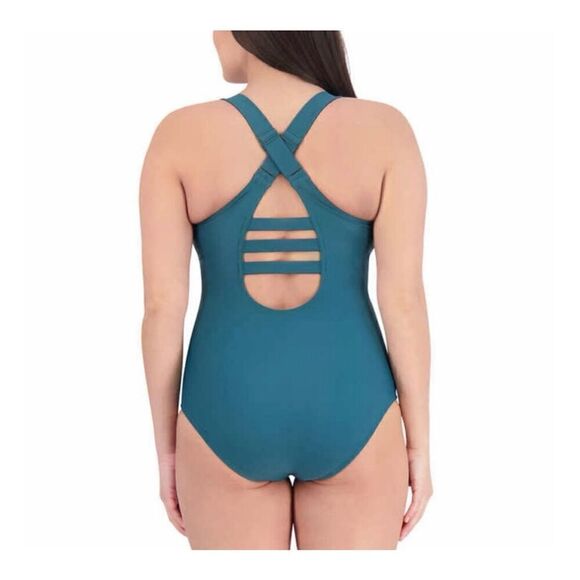 NWT Eddie Bauer One Piece Swimsuit Women’s Medium Bathing Suit Green High Neck - Picture 3 of 16